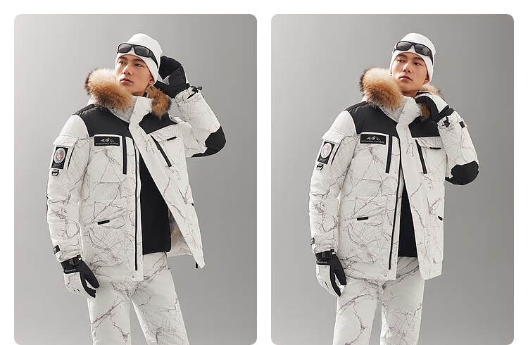 Bosideng Harbin Series Winter Down Jacket Unisex Short Hooded Coat with Large Fur Collar Goose Down 23