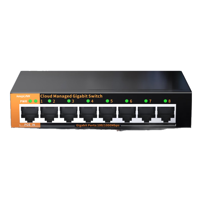 KeepLINK KP-9000 Gigabit 8-Port Switch, Cloud Management Monitoring Network Cable Splitter, Metal Body/Unit