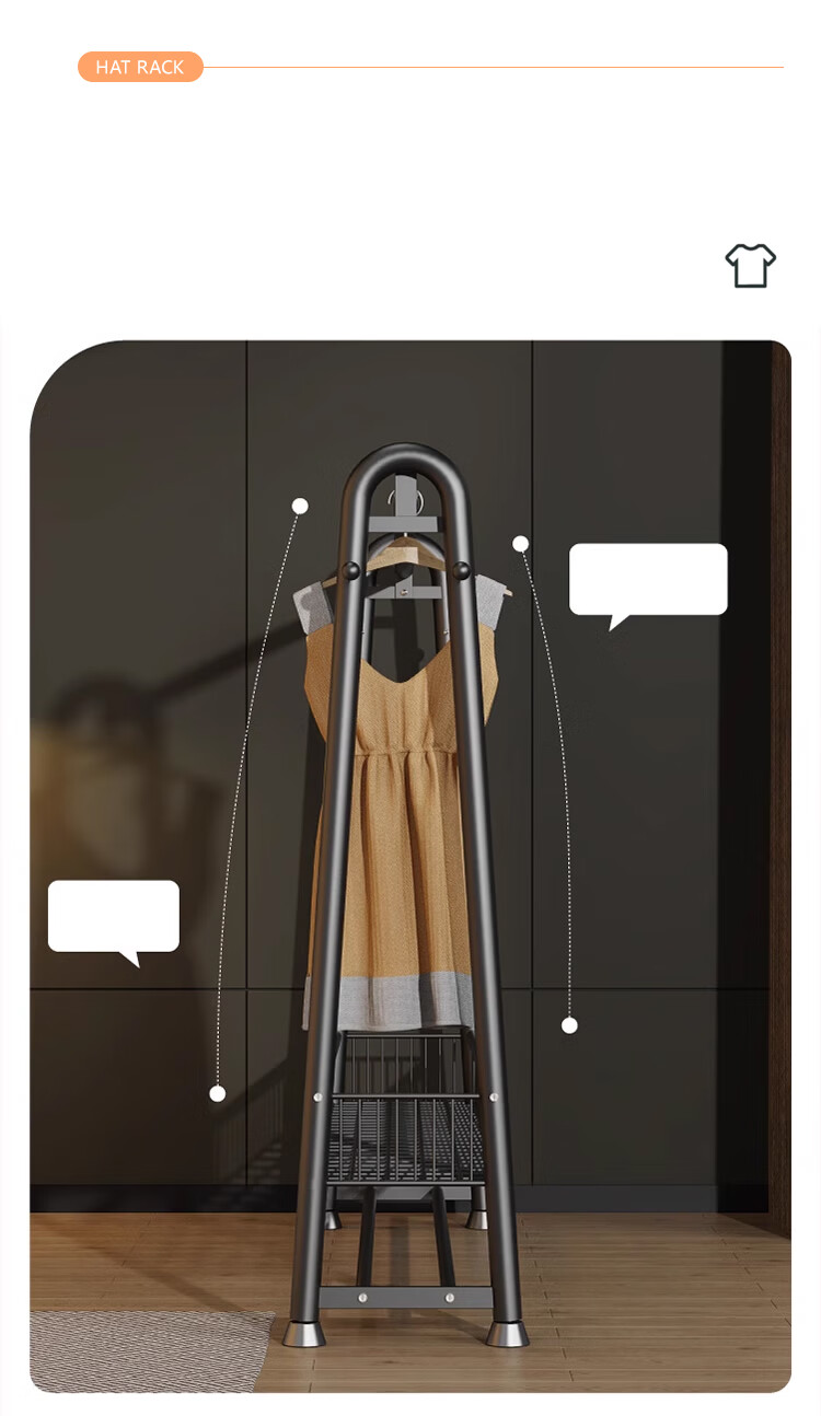 Huakaizhixing Clothes Drying Rack, Floor-Standing Coat Rack, Bedroom Clothes Hanger, Thickened Clothes Rack, YJ102 Double-Layer, Heightened 1.5 Meters, Black 8