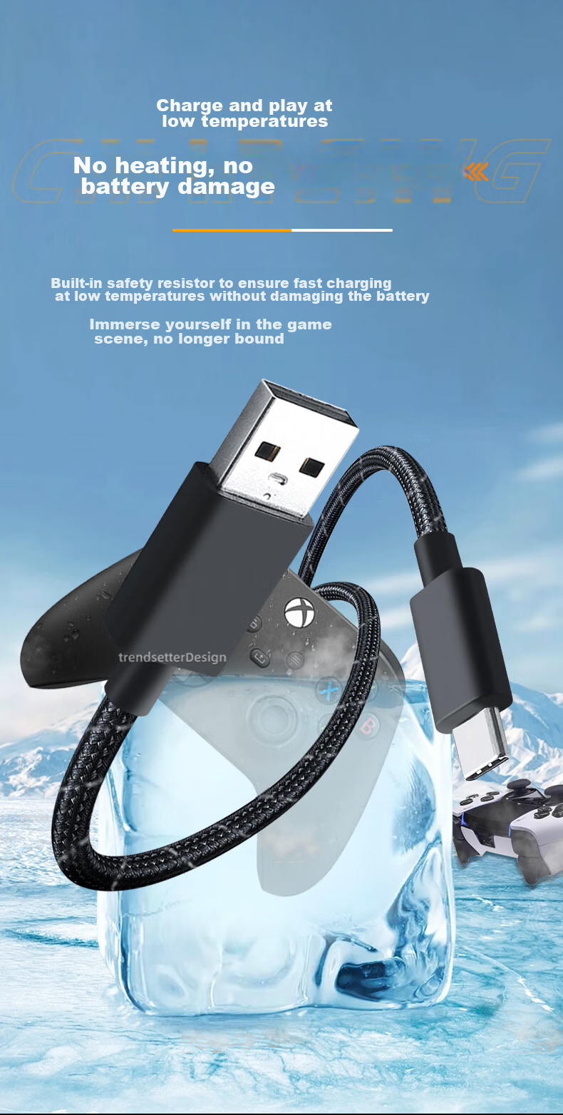 Trendsetter Wireless Controller Charging Cable for Xbox One, PS4, Windows Phone, Android to PC Extension Cord Slim Pro with US Versio 5