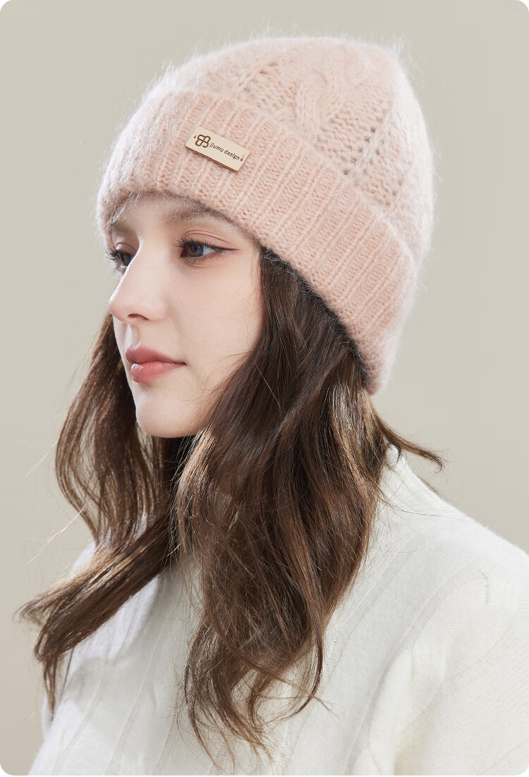 JIUMU Wool Warm Knit Hat, Autumn And Winter Sheepskin Knitted Hat, Cold Hat, Winter Hat, Outdoor Ear Protection Cold Cap for Wome 15
