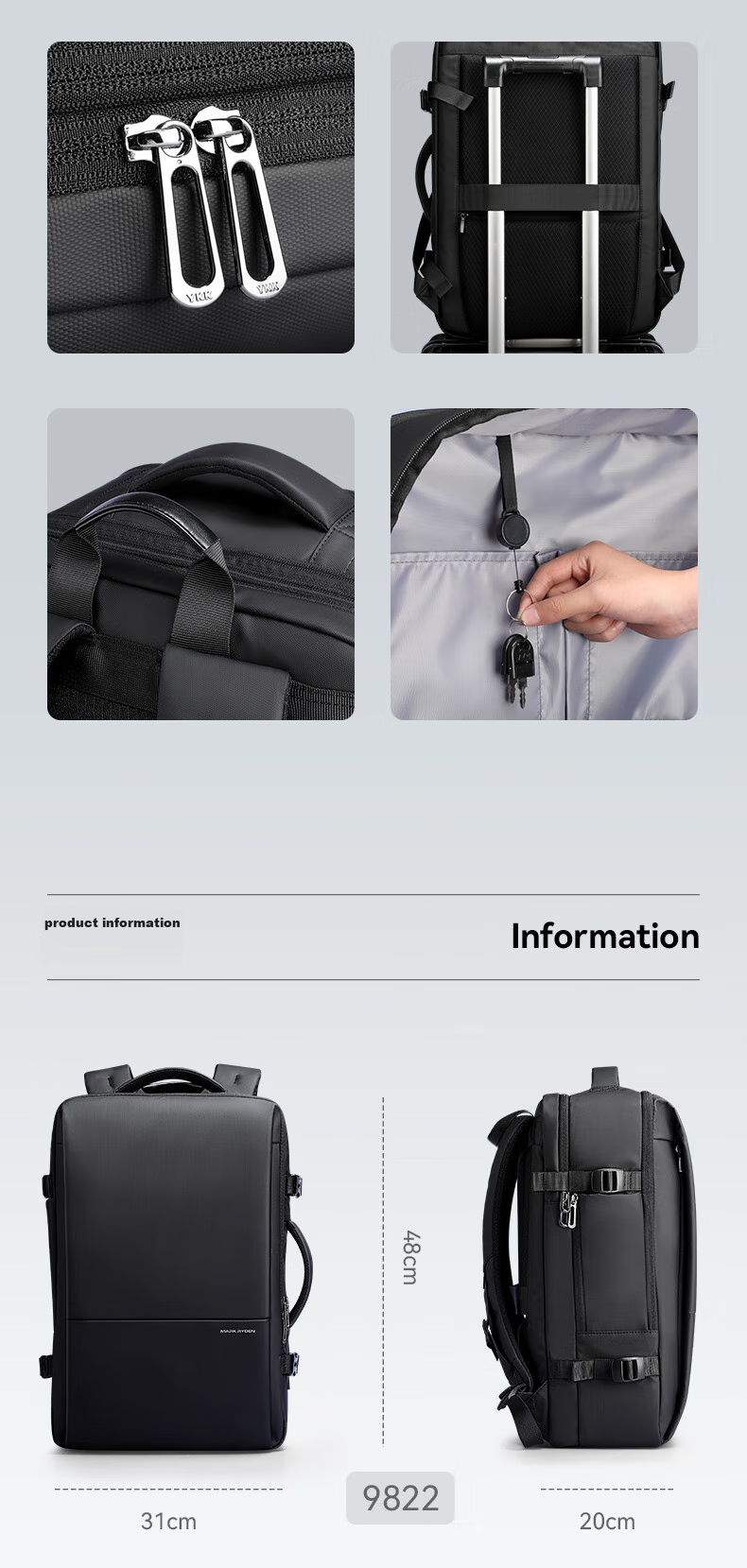 MARK RYDEN Men's Backpack, Business Commute Laptop Bag, Travel Leisure Backpack MR9822 8