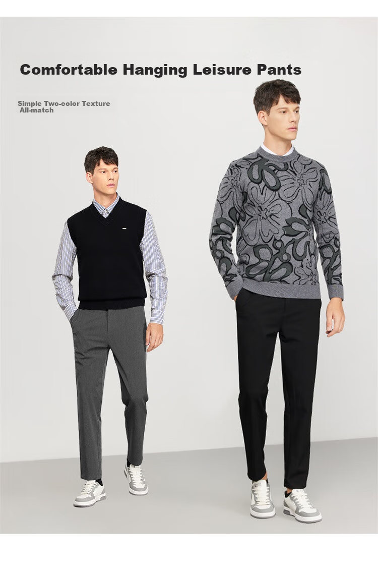 DANCING WOLVES [TR Wrinkle-Resistant] Business Commute Casual Pants, Crisp And Stylish Men's Casual Trousers, 001 Black, Size 28 6