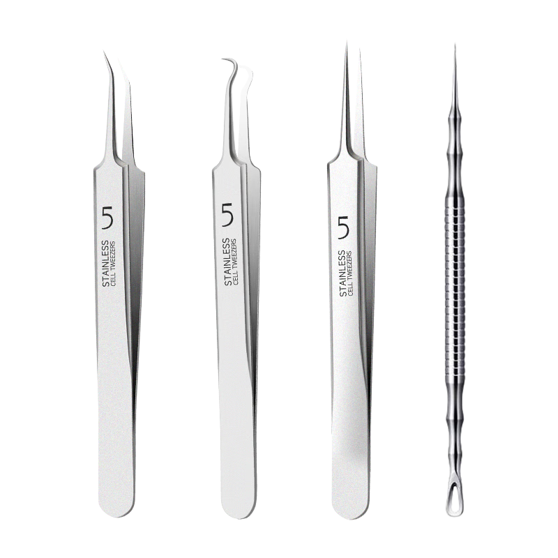 CIIYIIMEN Ultra-Fine Blackhead Extractor Tweezers, 4-Pack, for Removing Acne, Closed Comedones, Blackheads, Professional Beauty Salon Tool