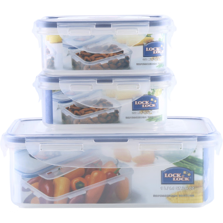 LOCK&LOCK Plastic Sealed Food Storage Containers Set, Kitchen Freezer Food Preservation Storage Box Set of 3