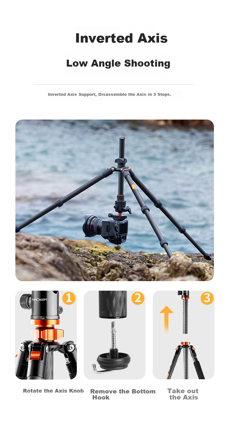 Zhuoer Carbon Fiber Tripod for DSLR Cameras, Portable Travel Professional Photography Panoramic Ball Head Tripod, Ultra-Light Live Streaming Vlog Video Monopod 7