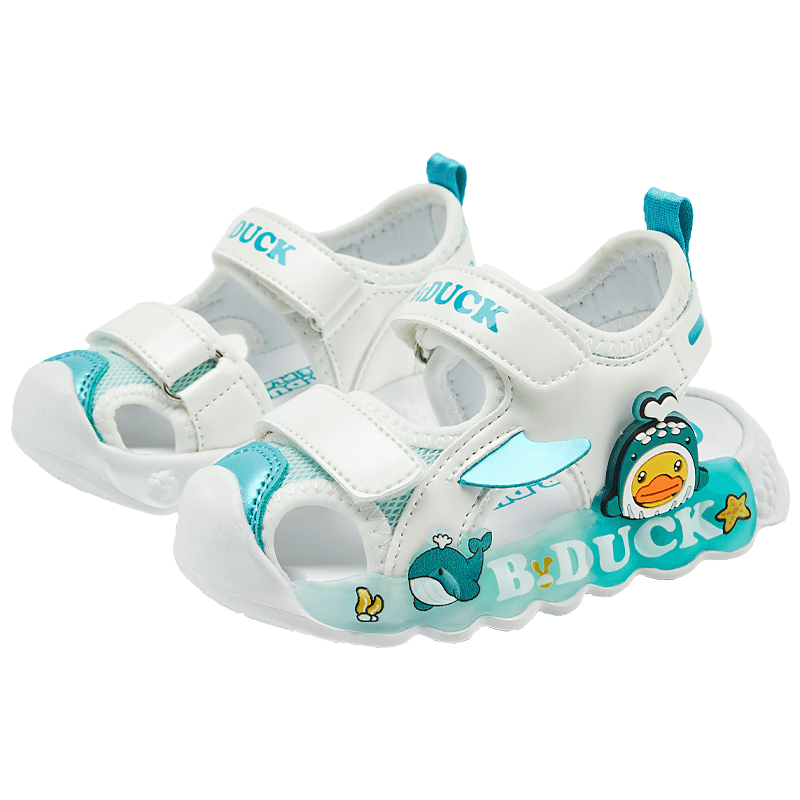 B.Duck Children's Sandals, Cartoon Fashionable Light Shoes for Boys And Girls, Summer Closed-Toe Beach Shoes, 5006 White And Green, Size 27