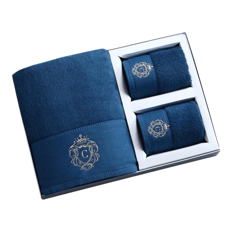 Canasin Five-Star Hotel Pure Cotton Thickened Large Bath Towel, Unisex All-Cotton Towel Gift Box Set, 1 Bath + 2 Face Towels, Peacock Blue Sports