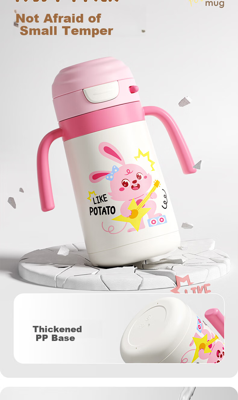 Potato Children's Insulated Cup with Straw, Baby Water Bottle, Portable Stainless Steel Cup for School, 300ml Pink 9