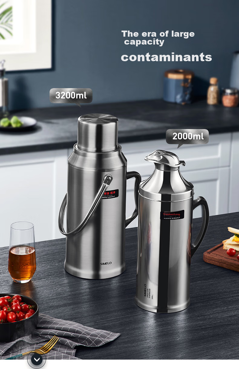 SIMELO Insulated Bottle, Large Capacity for Home Use with Glass Inner Liner, Hot Water Thermos for Student Dormitory, Warm Water Jug, Kettle, 3.2L 4