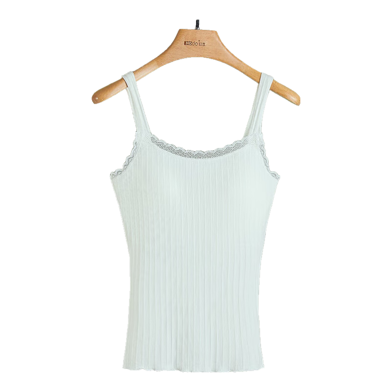 Hodo Bra-Free Tank Top for Women, Japanese Style Striped with Chest Pads, Vertical Stripes, Beautiful Back Camisole, Elegant White, 170/95