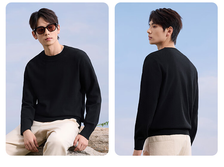 JD Original Sweater Knit Pullover for Men, Autumn And Winter Business Casual Warm Wool Base Layer, Black, M 18