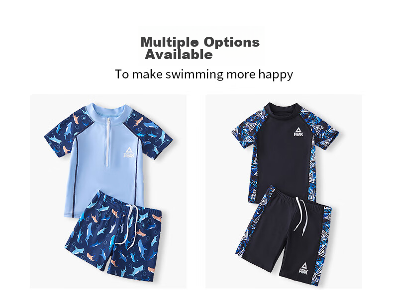 PEAK Children's Swimwear, Boys' Professional Short-Sleeve Two-Piece Training Swimsuit And Swim Trunks, Chlorine-Resistant Hot Spring Mirror Hat Bag Set, Size 110 13