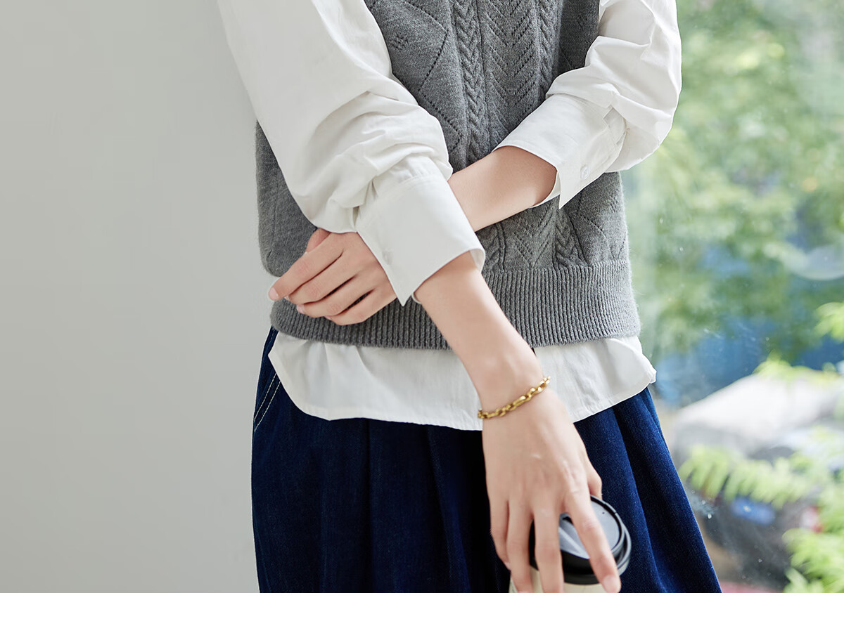 Chushen Spring And Autumn Knitted Vest for Women, Wilderness Maillard Vintage V-Neck Tank Top, Layered Sweater S143Z5005 14