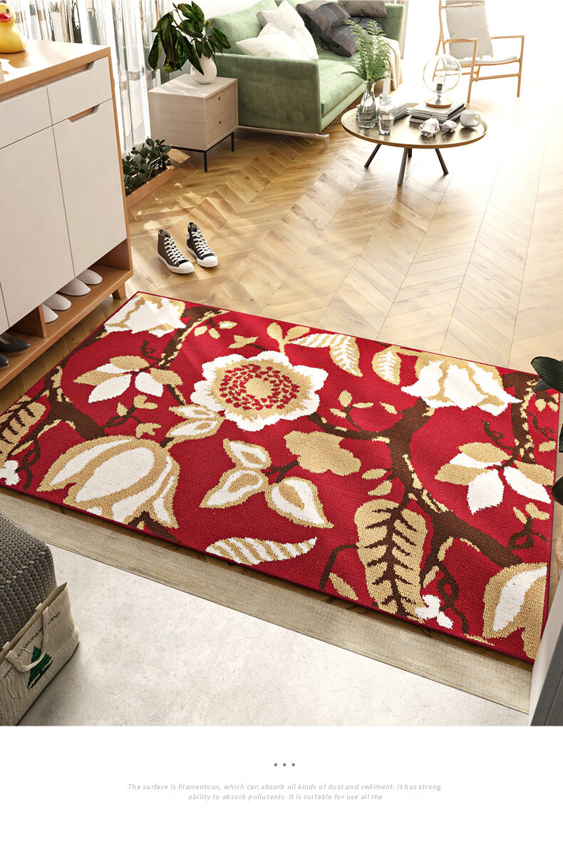 Dajiang Entrance Mat, Doormat, Polypropylene, Red Festive, Foyer Doorway Mat, Indoor Entrance Mat, 80x110cm, Leaf Patter 10