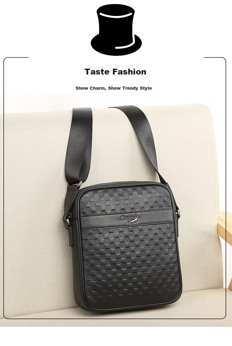 CROCODILE Top-Grain Leather Plaid Business Casual Shoulder Bag, Men's Vertical Crossbody Bag XT2045, Gift for Boyfriend 10