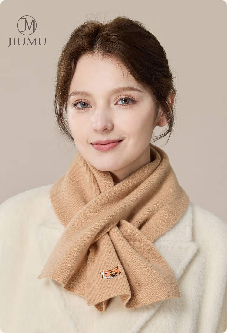 JIUMU Pure Wool Scarf for Women, Autumn And Winter Embroidered Red Warm Neck Warmer, Mid-Autumn Festival Birthday Gift 1