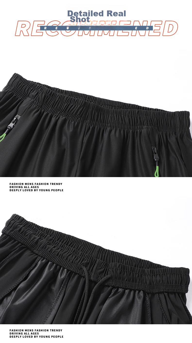 JEEP SPIRIT Ice Silk Capri Pants for Men, Sports Shorts, Summer Lightweight Quick-Dry Breathable Casual Trousers, Black M 24