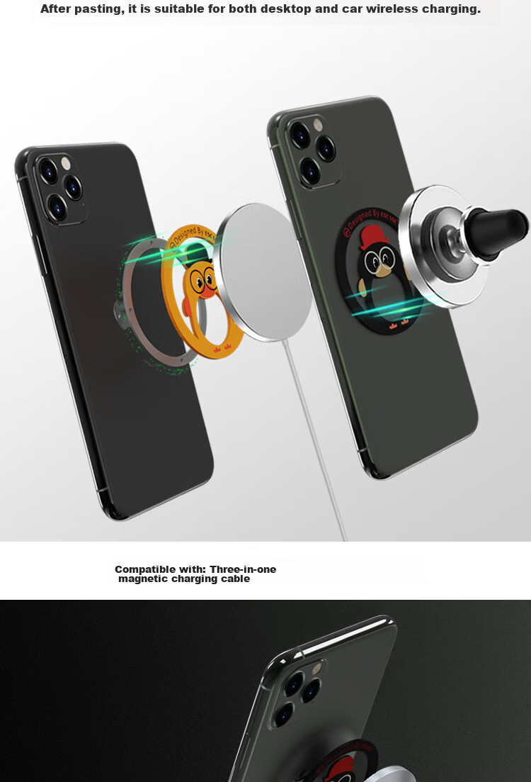 ESCASE Wireless Charging Magnetic Ring MagSafe Phone Stand, Magnetic Back Sticker Suction Cup, Compatible with Apple Huawei Xiaomi OPPO Samsung, ES-JAZZ Black 8