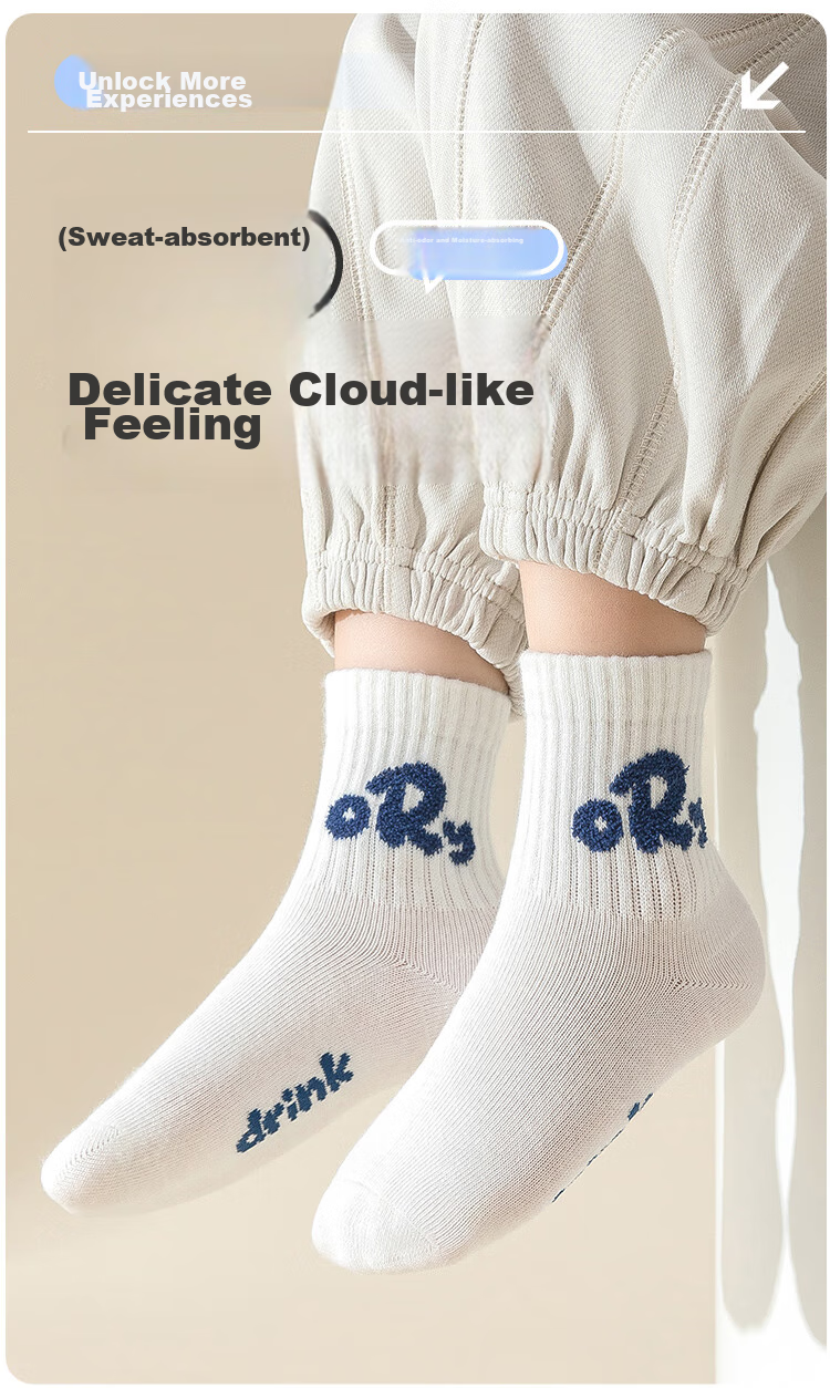MiiOW Children's Socks, Girls' Mid-Calf Socks, Autumn And Winter Letter Trendy Socks, Girls' Sports Socks, 5 Pairs, Colorful Letters, XL 2
