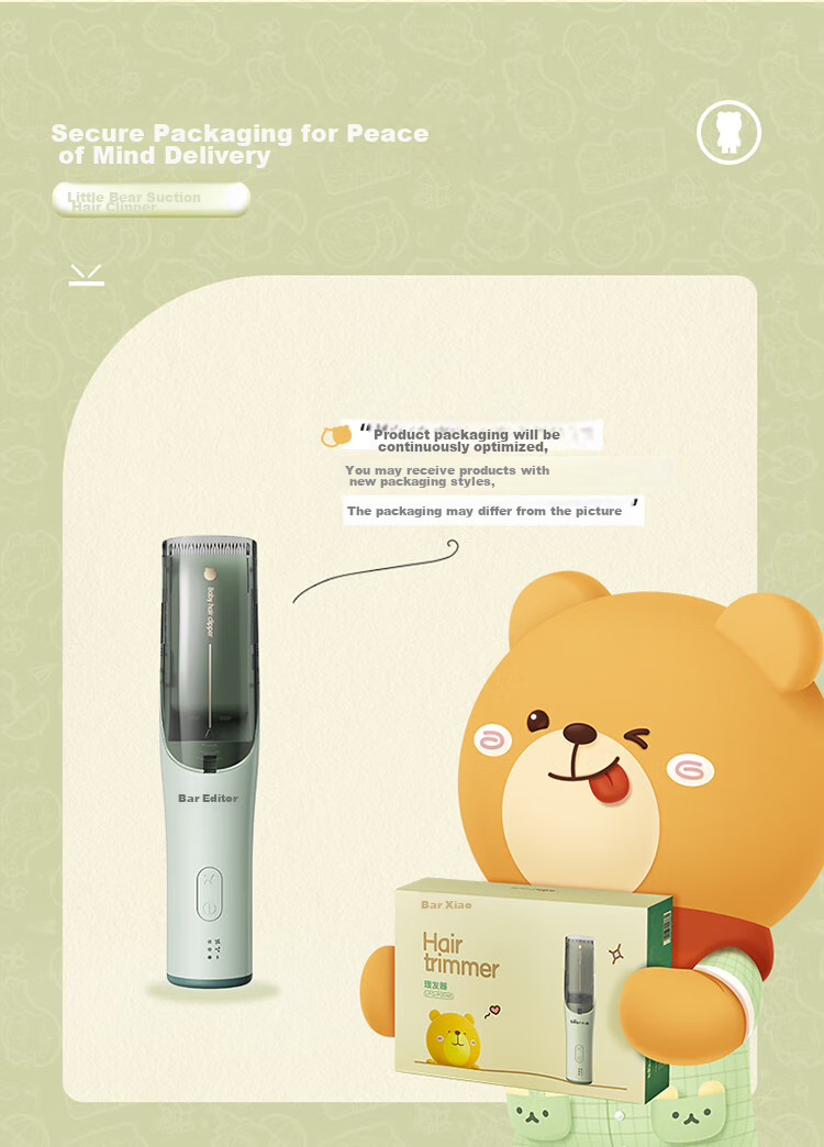 Bear Professional Baby Hair Clipper, Children's Electric Trimmer with Low Noise, Long Battery Life, Automatic Hair Suction, Fully Washable P05G1 18