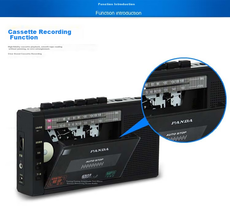 PANDA 6503 Portable Cassette Player, USB Flash Drive, Memory Card Player for Elderly, Tape Recorder, Home English Learning Device, Black 2