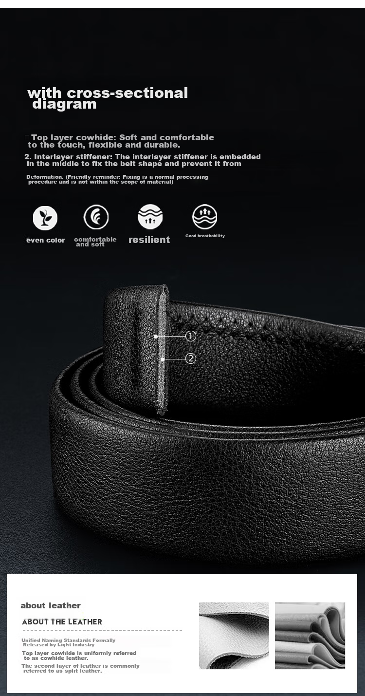 MEXICAN Men's Leather Belt with Automatic Buckle, Genuine Top-Grain Cowhide Business Waistband Casual Trouser Belt Birthday Gift for Men And Fathers 8