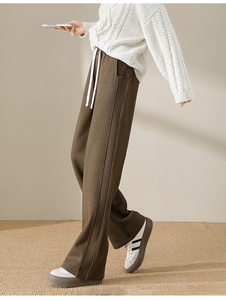 Dme Fleece-Lined Warm High-Waist Straight-Leg Lazy Style Soft Glutinous Rice Pants, Petite Casual Pants Wide-Leg Pants, Olive Green XL 8