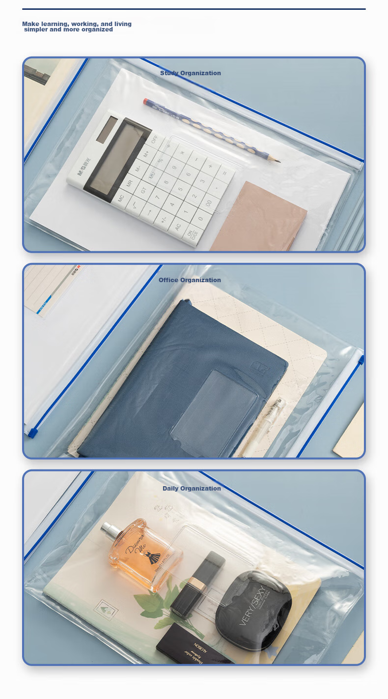 M&G Stationery A4 Transparent Side-Edge Pouches Student Zipper Bags Office Document Folders Student Exam Paper Receipt Storage Pouches 20-Pack Random Colors ADM94552 9