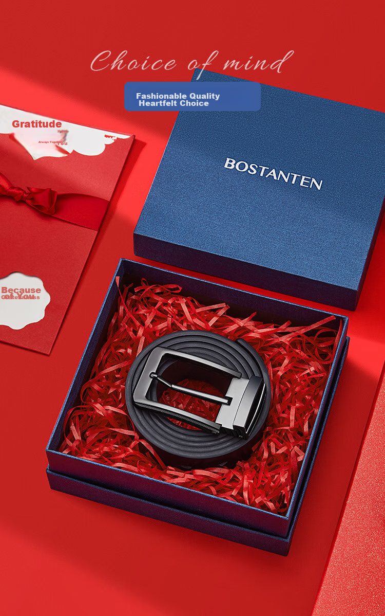 BOSTANTEN Men's Leather Belt with Pin Buckle, Waist Belt for Father, Husband Or Boyfriend, Formal Trouser Belt, Birthday Gift, Reversible 5