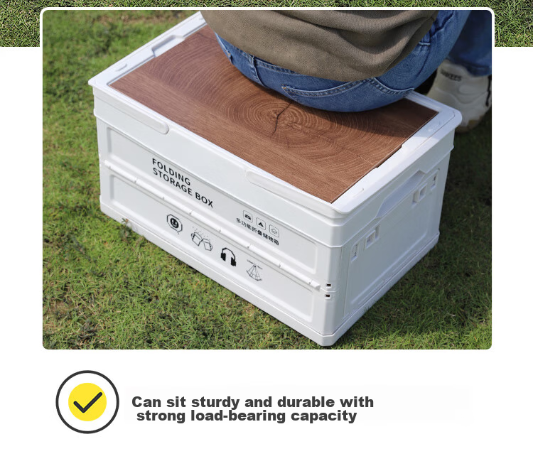YUECAR Trunk Storage Box, Outdoor Camping Folding Organizer Box, Car Trunk Storage Container with Wooden Lid - Medium Size 8
