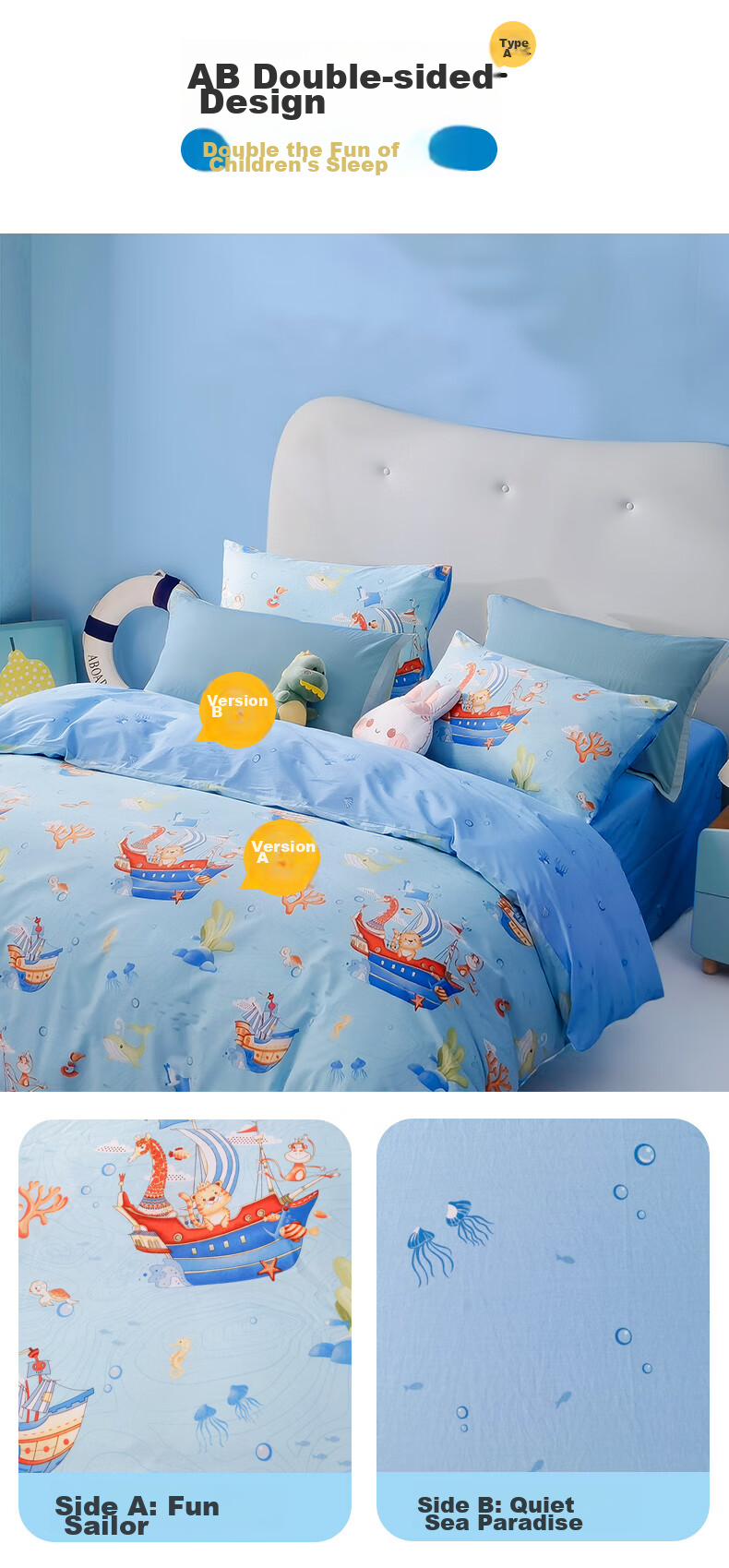 Fuannaertong Pure Cotton Class A Duvet Cover, Single Piece, Double-Size Bedding for Children And Students, Fits 1.8-Meter Bed (230*229cm) 7