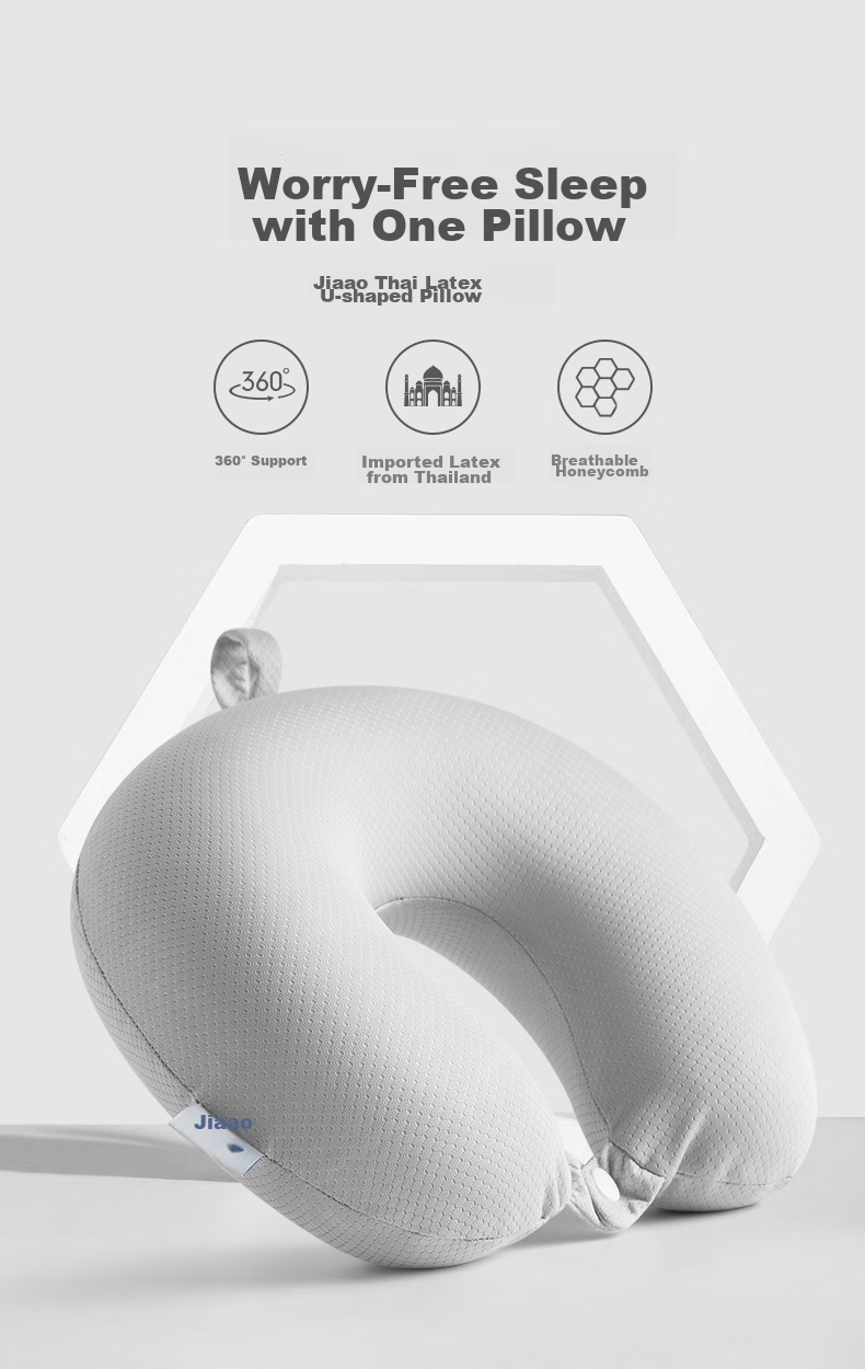 JAGO U-Shaped Pillow, Natural Latex One-Piece Molded Neck Pillow, for Airplane, Car Travel, Office Nap, Cushion Pillow 3