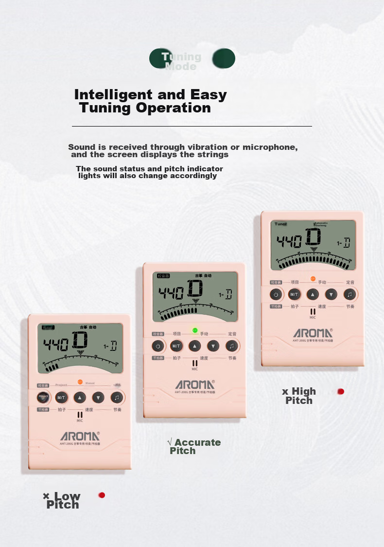 AROMA Guzheng Tuner, Specialized for Guzheng, Electronic Metronome, Three-In AMT-200G [White] 4