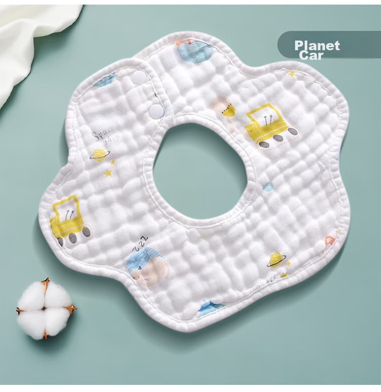 DOCTOR MA Baby Drool Bibs, 3 Pieces, Pure Cotton Printed Bibs, 360° Rotating Food Bibs for Infants, Newborn Gauze Bibs 10