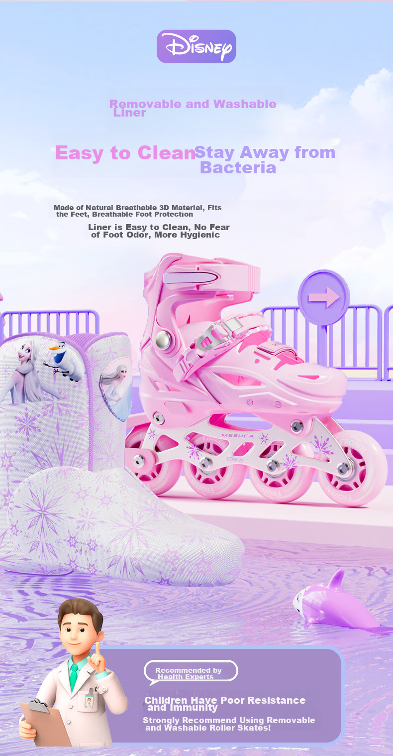 Disney Kids Roller Skates Girls Beginner Set Inline Skates Ice Skates Blue Purple Snow L 9