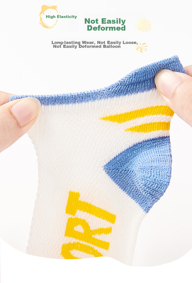 LangSha Children's Socks, Boys' Summer Thin Mesh Socks, Baby Mid-Calf Cotton Socks, 5 Pairs Pack, Letter Mesh Pattern, Size L 4