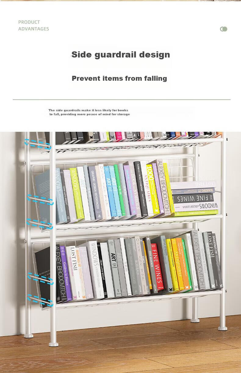 Anerya Mobile Bookshelf with Wheels, Iron Art Small Bookcase for Living Room, Picture Book Rack, Storage Shelf, 4 Tiers 2