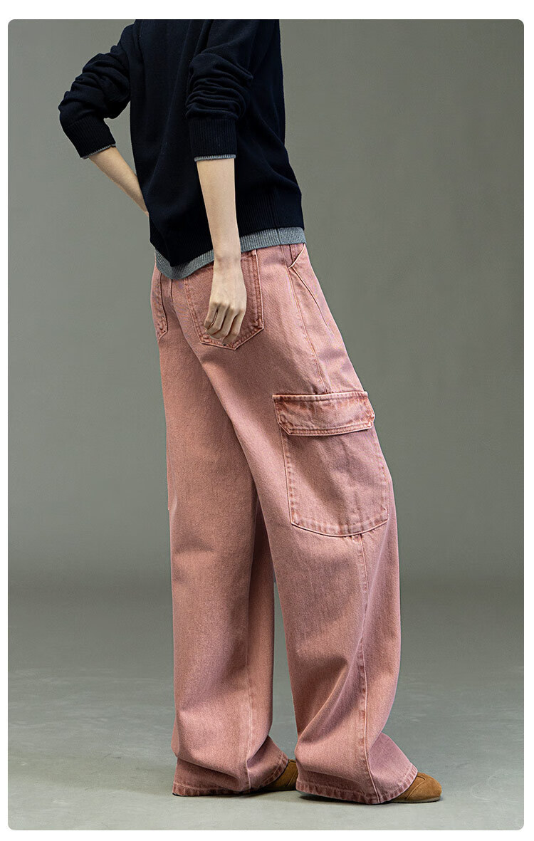 Dme [Sweet Cool Mountain Style] Spring And Autumn Asute-Dyed Nostalgic Multi-Pocket Wide-Leg Cargo Pants for Women, Denim Jeans 5