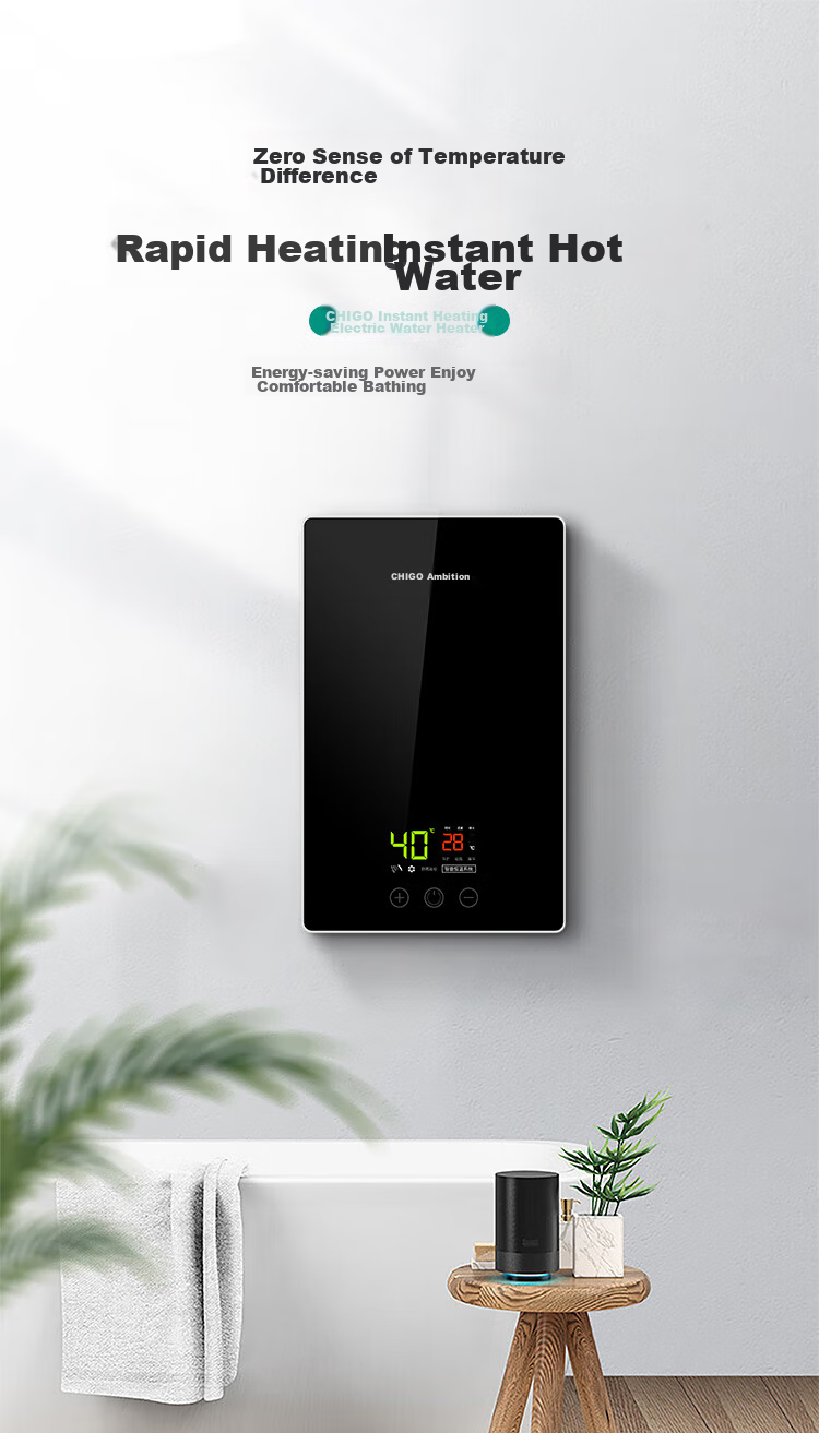 CHIGO Instant Electric Water Heater, 5500W Ultra-Thin Compact Kitchen Treasure, Constant Temperature, for Rental Apartments And Home Use, Bathing, KBR-F60_F60 2