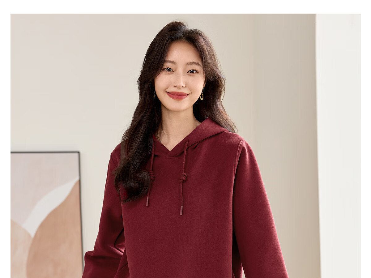 PinCai Fleece-Lined Sweatshirt for Women, Loose Drawstring Hoodie, Autumn And Winter Fleece-Lined Thickened Solid Color Jacket P144W2001 13