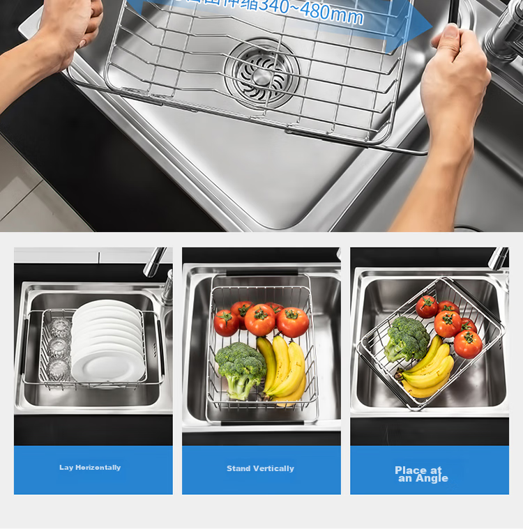 MAXCOOK Kitchen Sink Draining Rack Storage Shelf 304 Stainless Steel Expandable Draining Basket Dish Rack Organizer 6