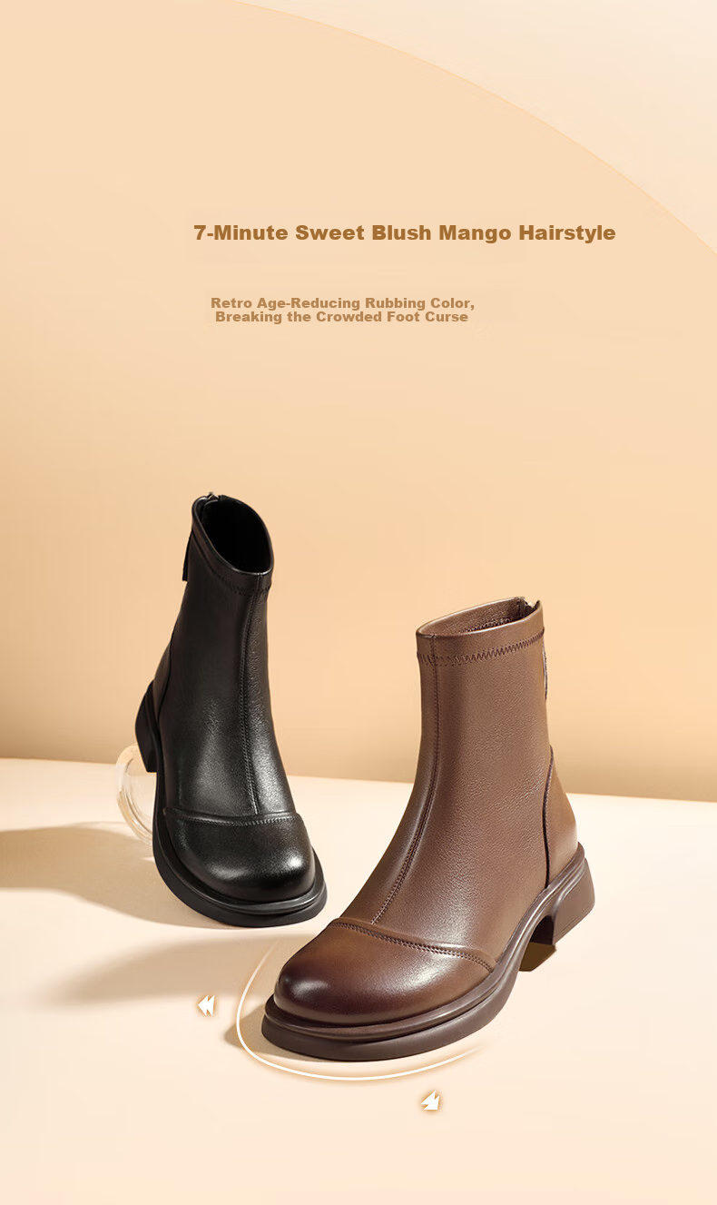 Belle Genuine Leather Fashion Boots 2025 Winter New Elastic Short Boots Slim Boots B1538DD5 Vitality Beige Size 36 5