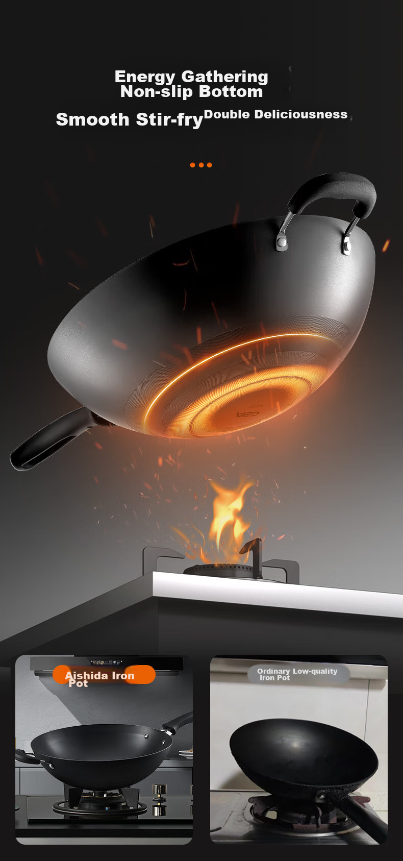 ASD Wok, Dry-Burned for 27 Days without Breaking, Same Model Iron Pan, Uncoated Stir-Fry Pan, Stainless Steel Iron Pan, 30cm, Specially for Gas Stoves 11