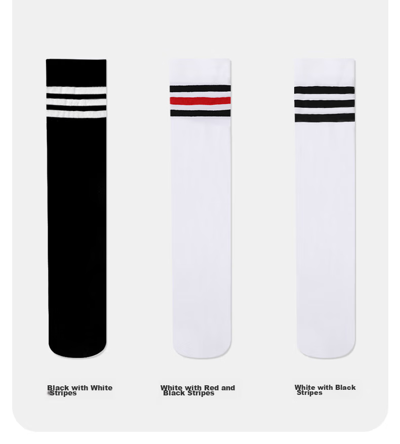 Barbie Girls' Mid-Calf Socks, Summer Thin Over-Knee Children's Long Socks, White High Socks, School Uniform Style, Black + Red, Size L 14