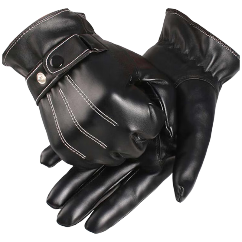 Adandyish Men's PU Full Palm 360° Touchscreen Gloves Autumn Winter Windproof Warm Cycling Gloves with Triple Rib Design