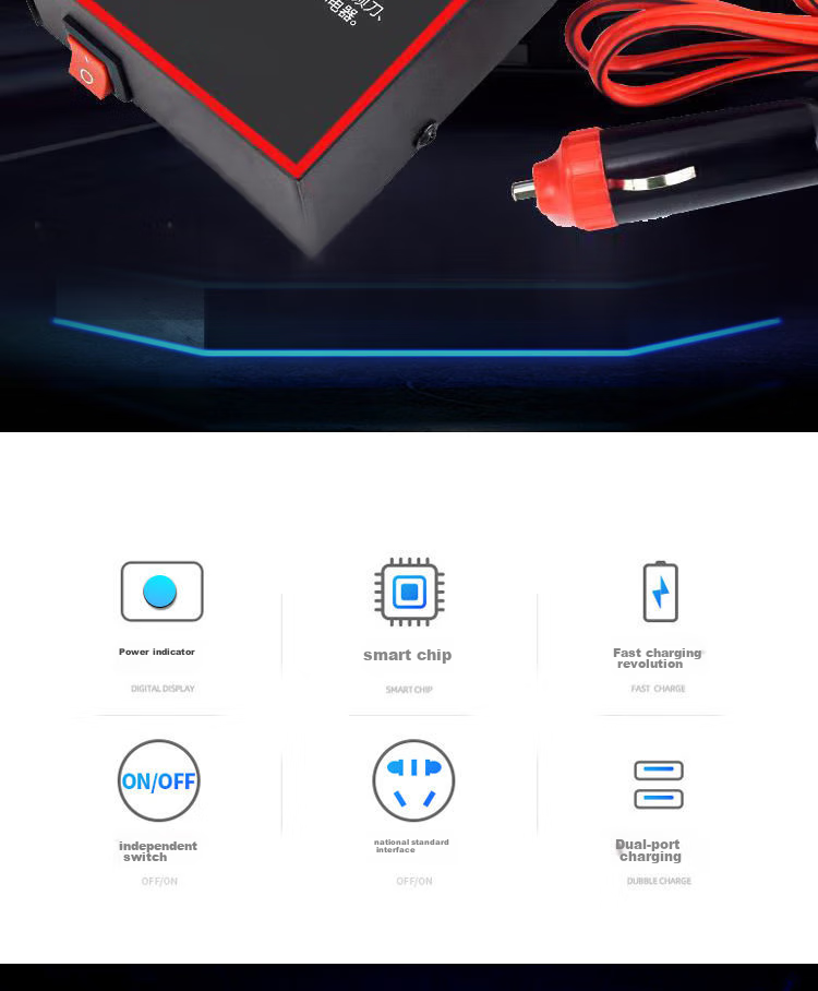 Kylie Car Power Inverter, Portable Converter, 12V/24V to 220V, QC3.0 Fast Charging, Type-C Display, Black 7