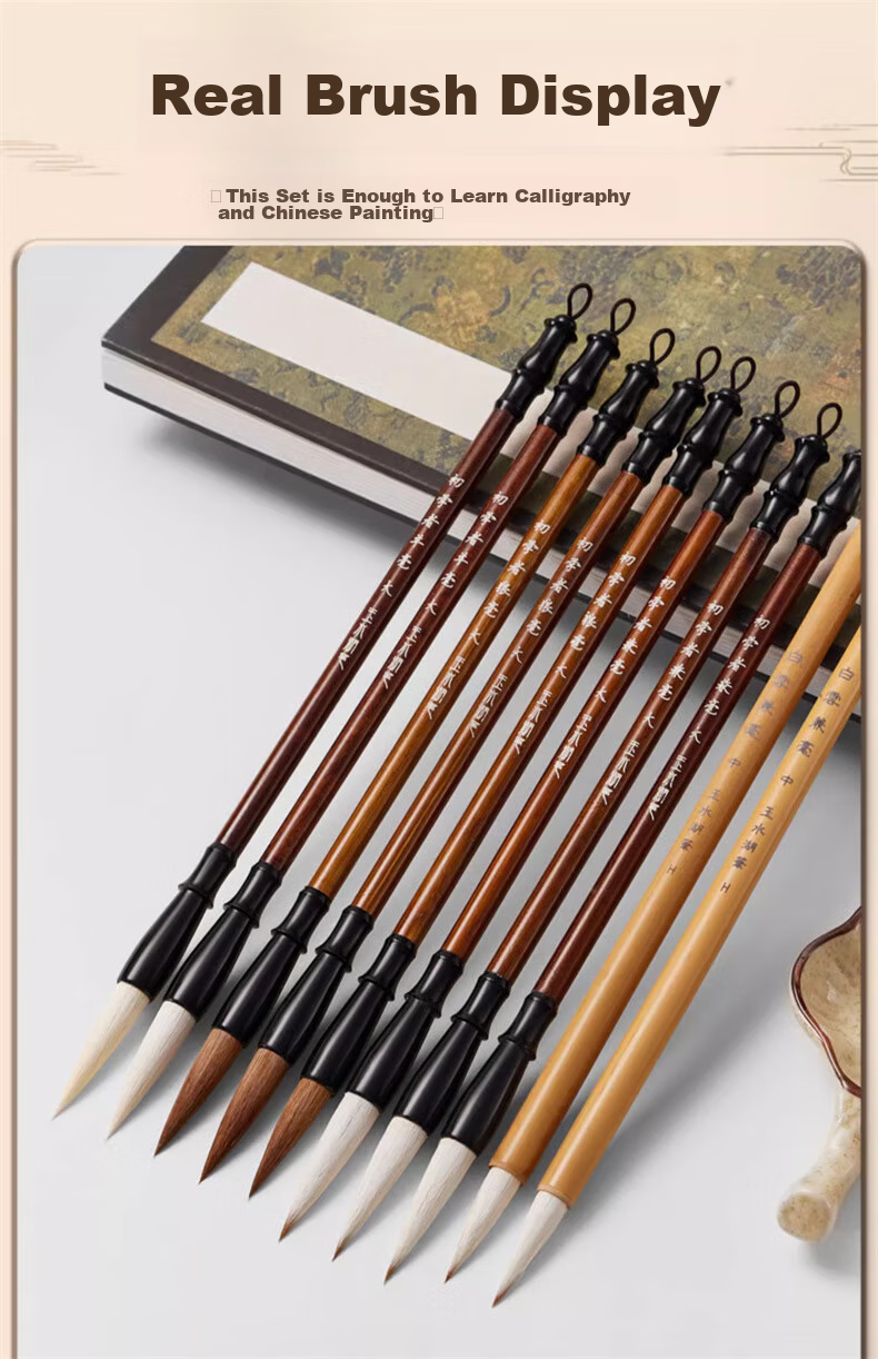 Yushuihu Calligraphy Brush Set for Beginners, Elementary School Students, Chinese Painting, Medium-Sized Wolf Hair, Medium-Sized White Cloud, Medium-Sized Regular Script, Large Regular Script, Children's Practice Calligraphy Brushes for Painting And Water Writing, Beginner's Practice Kit 9