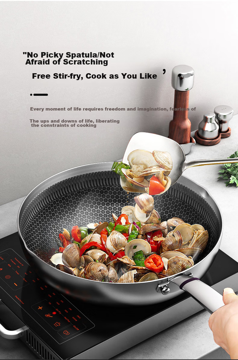 KBH 316L Stainless Steel Frying Pan, Non-Stick Pan, 30cm, Suitable for Home Use with Gas Stove Or Induction Cooker 10
