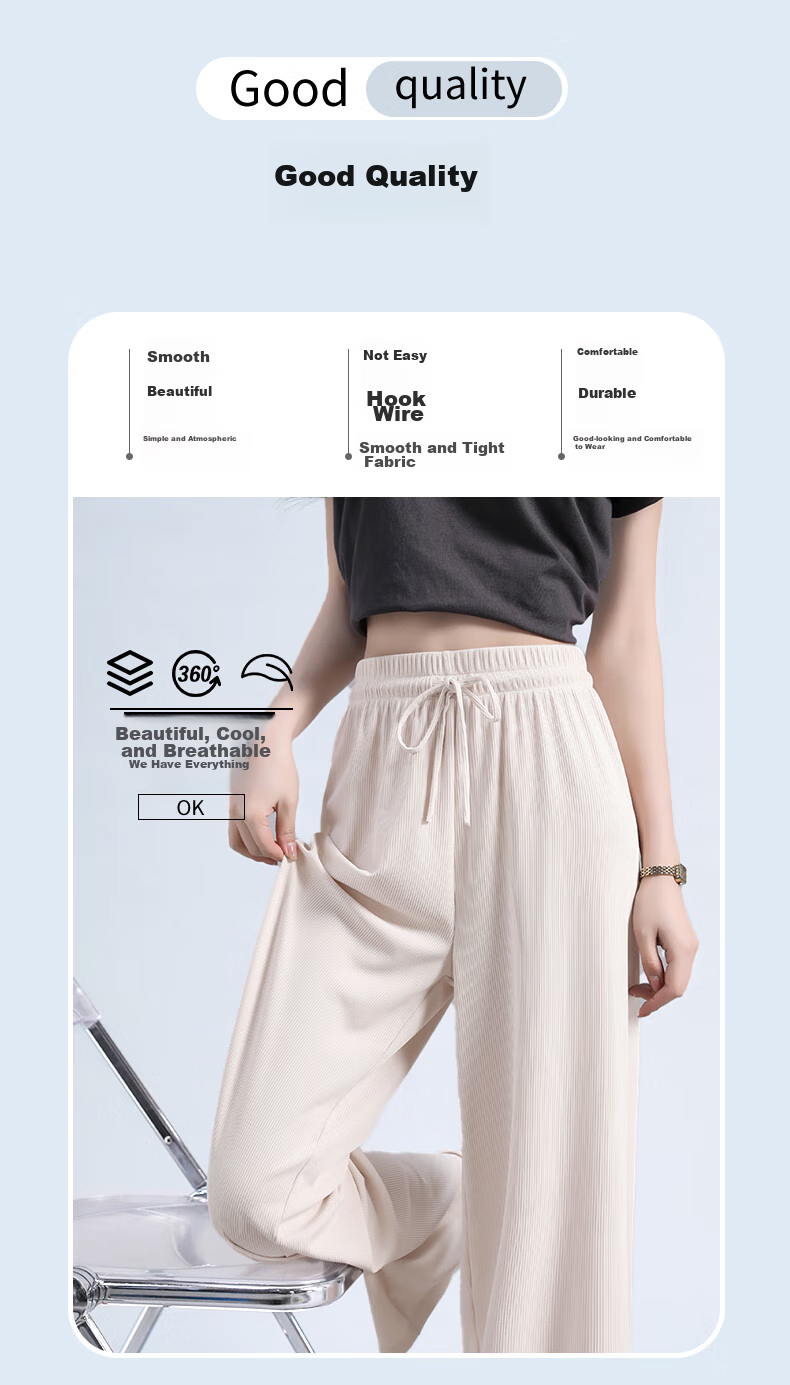 Baleno Women's Cooling Ice Silk Pants 2026 Summer Thin Wide-Leg Draped Casual Straight-Leg Trousers for Outdoor Sports 5